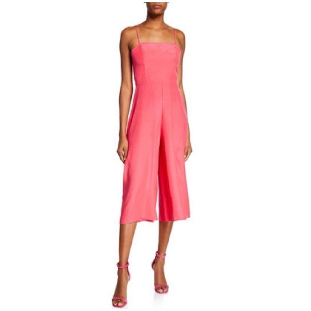 AMANDA UPRICHARD Jumpsuit S Izzy Spaghetti-Strap Wide-Leg Cropped 100% SILK Pink